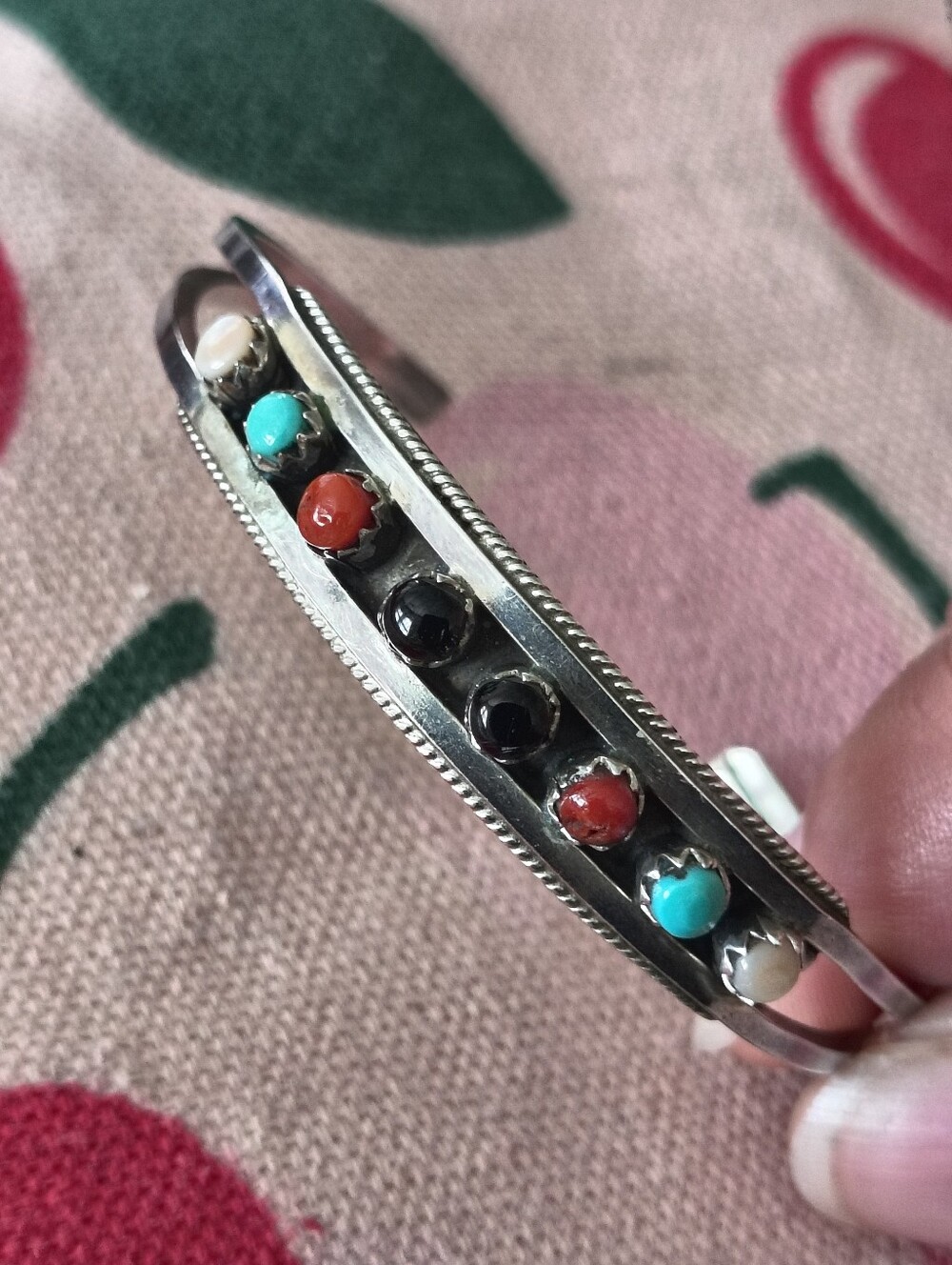 Vintage Native American Zuni Sterling Silver Cuff Hand Signed. Estate Find.